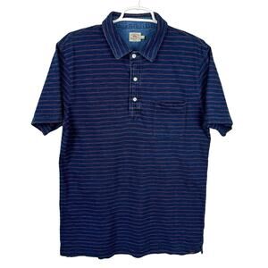 Men's Faherty Indigo Dyed Polo Striped Short Sleeve Cotton Casual Shirt sz Large